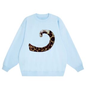 Leopard-Tail Print Hip-Hop Hoodie — Blue