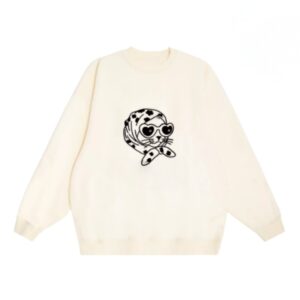 Hand-Drawn Line-Art Kitten Hip-Hop Style Sweatshirt — Apricot