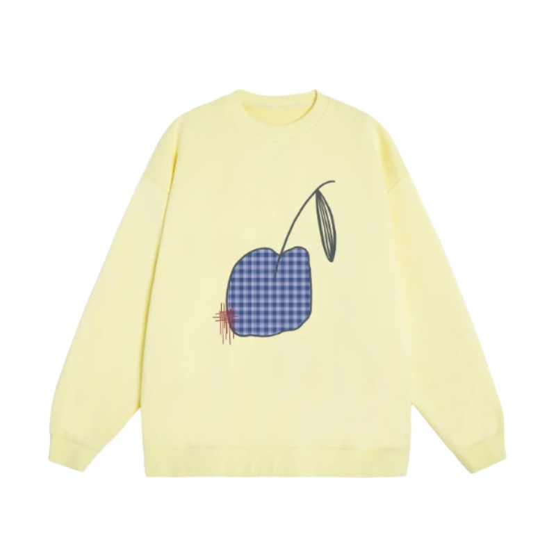 Plaid Sweatshirt with Hand-Drawn Cherry Print