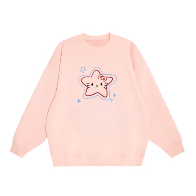 Fun & Simple Hand-Drawn Star Print Sweatshirt — Pink