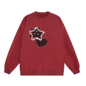 Red Star Heart Plaid Patch Graphic Sweatshirt