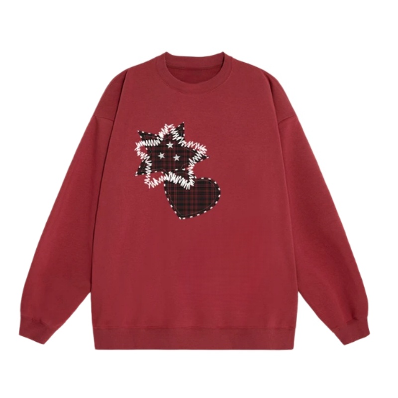 Red Star Heart Plaid Patch Graphic Sweatshirt